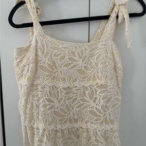 Sezane Cream Embellished Sleeveless Tank Top